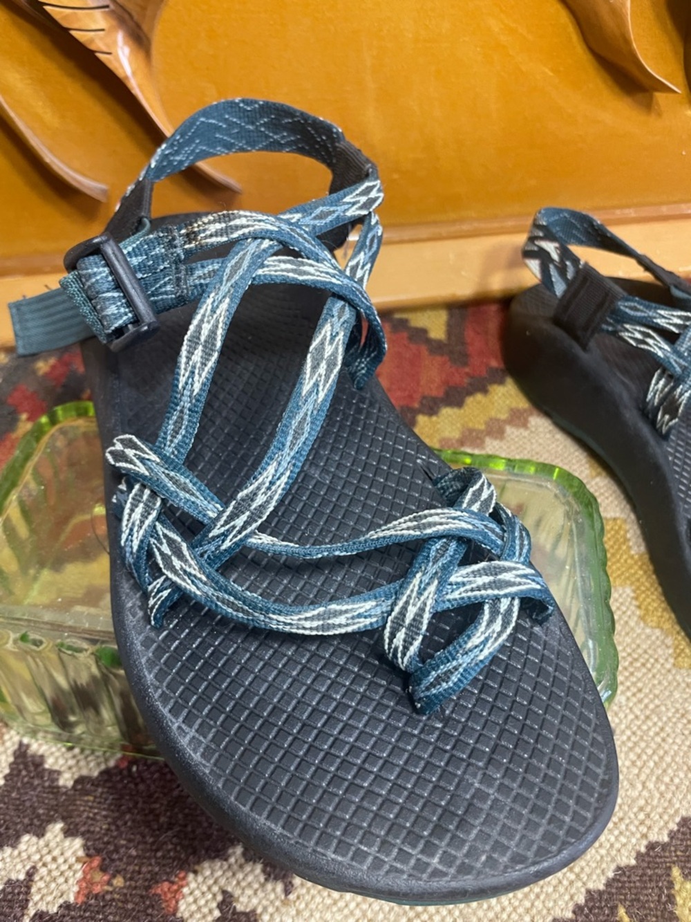 Chaco Women's Blue Patterned Strappy Sandals ZX2 Teal